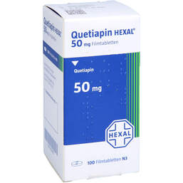 Abbildung: Quetiapin Hexal 50 mg Filmtabletten Dose 100 St, Filmtabletten PZN 17420893