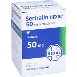 Abbildung: Sertralin Hexal 50 mg Filmtabletten Dose 100 St, Filmtabletten PZN 17421036