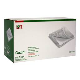 Abbildung: Gazin Mullkomp.5x5 cm steril 8fach 50X2 St, Kompressen PZN 17434441