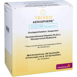 Abbildung: Trixeo Aerosphere 5 / 7,2 / 160 µg Druckgasinh.120ED 3 St, Dosieraerosol PZN 17438367
