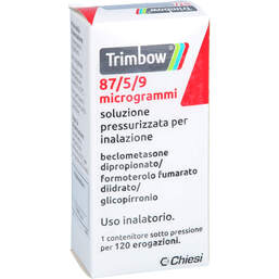 Abbildung: Trimbow 87 µg / 5 µg / 9 µg 120 Hub Druckgasinhalation 1 St, Dosieraerosol PZN 17439668