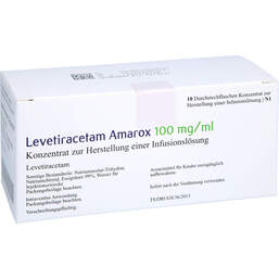 Abbildung: Levetiracetam Amarox 100 mg / ml K.z.Her.einer Infusionslösung  10X5 ml, Infusionslösungskonzentrat PZN 17447320