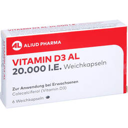 Abbildung: Vitamin D3 AL 20.000 I.E. Weichkapseln 6 St, Weichkapseln PZN 17449336