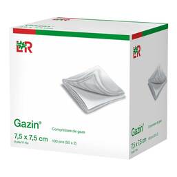 Abbildung: Gazin Mullkomp.7,5x7,5 cm unsteril 8fach Op 100 St, Kompressen PZN 17451942