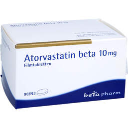 Abbildung: Atorvastatin beta 10 mg Filmtabletten 98 St, Filmtabletten PZN 17453823