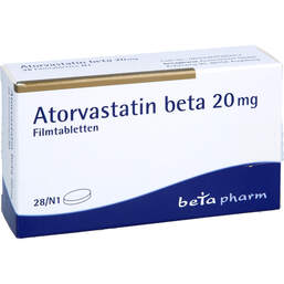 Abbildung: Atorvastatin beta 20 mg Filmtabletten 28 St, Filmtabletten PZN 17453846