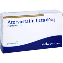 Abbildung: Atorvastatin beta 80 mg Filmtabletten 28 St, Filmtabletten PZN 17453993
