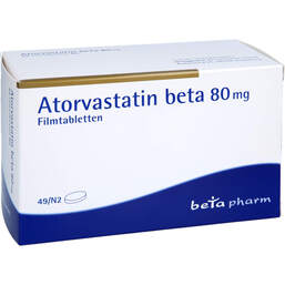Abbildung: Atorvastatin beta 80 mg Filmtabletten 49 St, Filmtabletten PZN 17454024