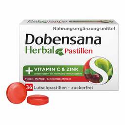 Abbildung: Dobensana Herbal Kirschgeschmack Vitamin C & Zink Pastillen Lutschpastillen, 36 St PZN 17457838