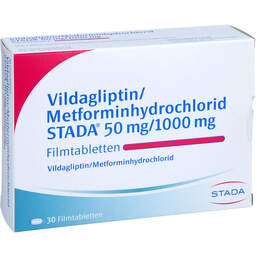 Abbildung: Vildagliptin / Metformin STADA 50 mg / 1000 mg Filmtab 30 St, Filmtabletten PZN 17467541