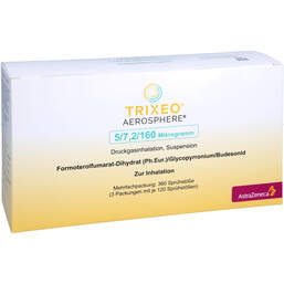 Abbildung: Trixeo Aerosphere 5 / 7,2 / 160µg Druckgasinh.120ED 3 St, Dosieraerosol PZN 17482569