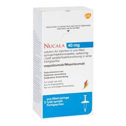 Abbildung: Nucala 40 mg Injektionslösung in einer Fertigspritze 1X0.4 ml, Injektionslösung PZN 17512365