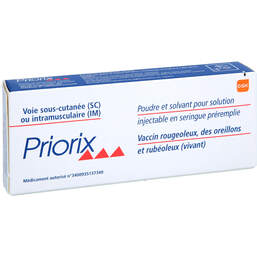 Abbildung: Priorix Masern Mumps Röteln P.und LM H.Injektionslösung i.e.FS. 1X1 St, Pulver u. Lösungsmittel zur Herstellung einer Injektionslsg. PZN 17513301