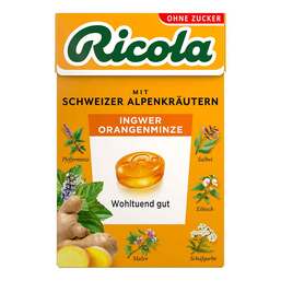 Abbildung: Ricola ohne Zucker Box Ingwer Orangenminze Bonbons 50 g, Bonbons PZN 17518385