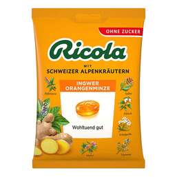 Abbildung: Ricola ohne Zucker Beutel Ingwer Orangenminze Bonbons 75 g, Bonbons PZN 17518391