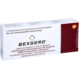 Abbildung: Bexsero Injektionssuspension in einer Fertigspritze 1X0.5 ml, Injektionssuspension PZN 17521016