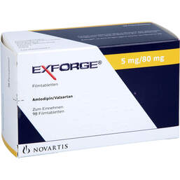 Abbildung: Exforge 5 mg / 80 mg Filmtabletten 98 St, Filmtabletten PZN 17523133