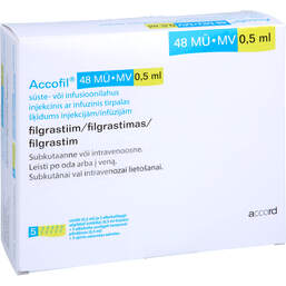 Abbildung: Accofil 48 Mio.E. / 0,5 ml Injektion - / Infusionslösung i.e.F.-Sp. 5X1 St, Injektions-/Infusionslösung PZN 17524150
