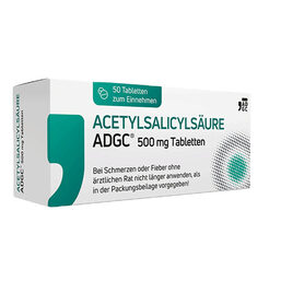 Abbildung: ACETYLSALICYLSÄURE ADGC® 500 mg Tabletten Tabletten, 50 St PZN 17526427