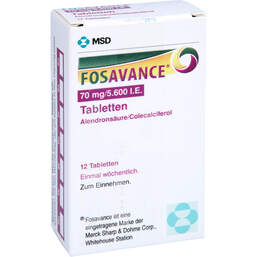Abbildung: Fosavance 70 mg / 5.600 I.E. Tabletten 12 St, Tabletten PZN 17531032