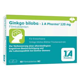 Abbildung: Ginkgo biloba - 1 A Pharma® 120 mg Filmtabletten Filmtabletten, 60 St PZN 17534792