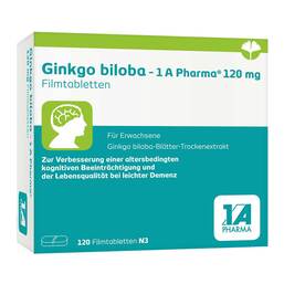 Abbildung: Ginkgo biloba - 1 A Pharma® 120 mg Filmtabletten Filmtabletten, 120 St PZN 17534800