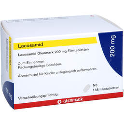 Abbildung: Lacosamid Glenmark 200 mg Filmtabletten 168 St, Filmtabletten PZN 17534875