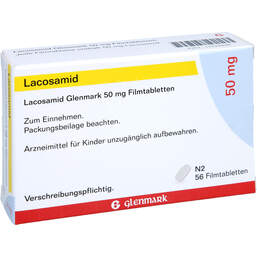 Abbildung: Lacosamid Glenmark 50 mg Filmtabletten 56 St, Filmtabletten PZN 17534898