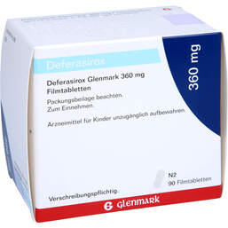 Abbildung: Deferasirox Glenmark 360 mg Filmtabletten 90 St, Filmtabletten PZN 17535099