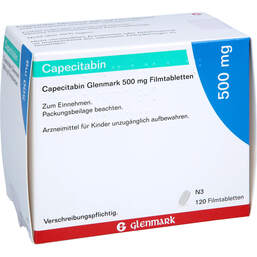 Abbildung: Capecitabin Glenmark 500 mg Filmtabletten 120 St, Filmtabletten PZN 17541148
