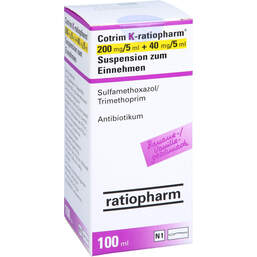 Abbildung: Cotrim K-ratiopharm 200mg / 5ml + 40mg / 5ml Suspension z.E. 100 ml, Suspension zum Einnehmen PZN 17550609