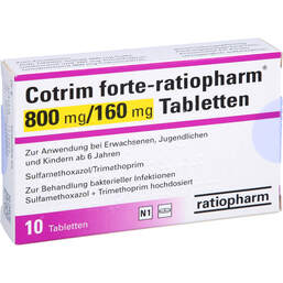 Abbildung: Cotrim forte-ratiopharm 800 mg / 160 mg Tabletten 10 St, Tabletten PZN 17550621