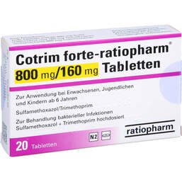 Abbildung: Cotrim forte-ratiopharm 800 mg / 160 mg Tabletten 20 St, Tabletten PZN 17550638