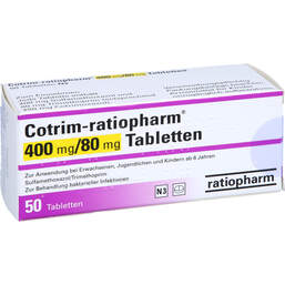 Abbildung: Cotrim-ratiopharm 400 mg / 80 mg Tabletten 50 St, Tabletten PZN 17550667