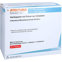 Abbildung: Atectura Breezhaler 125µg / 127,5µg Hkp.mit Pulver zur Inh. 3X30 St, Hartkapseln mit Pulver zur Inhalation PZN 17562860