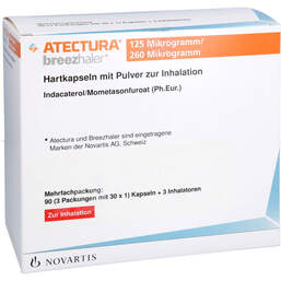 Abbildung: Atectura Breezhaler 125µg / 260µg Hkp.mit Pulver zur Inh. 3X30 St, Hartkapseln mit Pulver zur Inhalation PZN 17562883