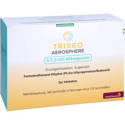 Abbildung: Trixeo Aerosphere 5 / 7,2 / 160µg Druckgasinh.120ED 3 St, Dosieraerosol PZN 17565717