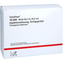 Abbildung: Innohep 10.000 Anti-Xa I.E. / 0,5ml Injektionslösung i.e.FS 30 St, Injektionslösung in einer Fertigspritze PZN 17570641