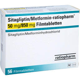 Abbildung: Sitagliptin / Metformin-ratiopharm 50mg / 850mg Fta 56 St, Filmtabletten PZN 17574194