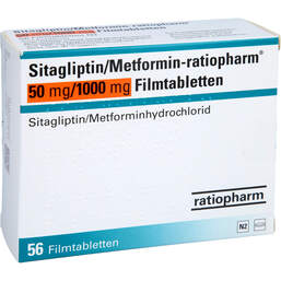 Abbildung: Sitagliptin / Metformin-ratiopharm 50mg / 1000mg Fta 56 St, Filmtabletten PZN 17574219