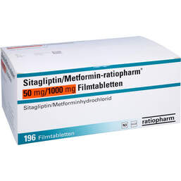 Abbildung: Sitagliptin / Metformin-ratiopharm 50mg / 1000mg Fta 196 St, Filmtabletten PZN 17574225
