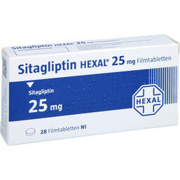 Abbildung: Sitagliptin Hexal 25 mg Filmtabletten 28 St, Filmtabletten PZN 17575064
