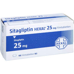 Abbildung: Sitagliptin Hexal 25 mg Filmtabletten 98 St, Filmtabletten PZN 17575087