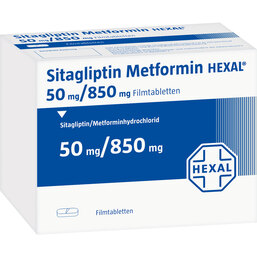 Abbildung: Sitagliptin Metformin Hexal 50 mg / 850 mg Filmtabletten 56 St, Filmtabletten PZN 17575360