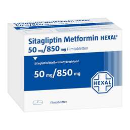 Abbildung: Sitagliptin Metformin Hexal 50 mg / 850 mg Filmtabletten 196 St, Filmtabletten PZN 17575377
