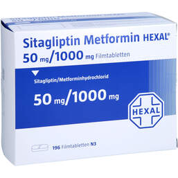 Abbildung: Sitagliptin Metformin Hexal 50 mg / 1000 mg Filmtab. 196 St, Filmtabletten PZN 17575414