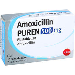 Abbildung: Amoxicillin Puren 500 mg Filmtabletten 10 St, Filmtabletten PZN 17604162