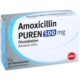 Abbildung: Amoxicillin Puren 500 mg Filmtabletten 20 St, Filmtabletten PZN 17604179