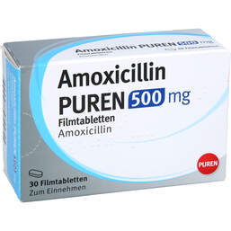 Abbildung: Amoxicillin Puren 500 mg Filmtabletten 30 St, Filmtabletten PZN 17604191