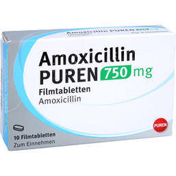 Abbildung: Amoxicillin Puren 750 mg Filmtabletten 10 St, Filmtabletten PZN 17604216